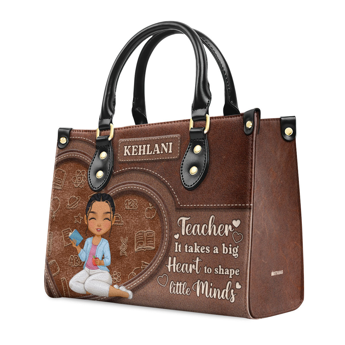 Teacher It Takes A Big Heart To Shape Little Minds - Personalized Leather Handbag SBLHBLHA1659TA