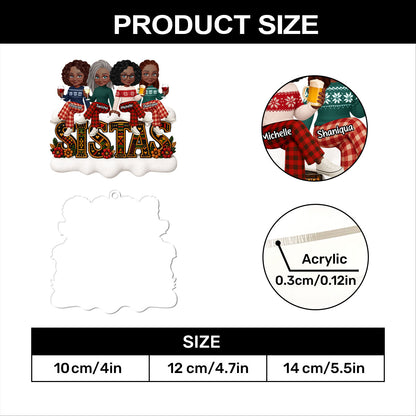 Custom Tribal Patterned Tribal Patterned Besties Sisters Sistas Forever - Personalized 1-Layer Acrylic Ornament