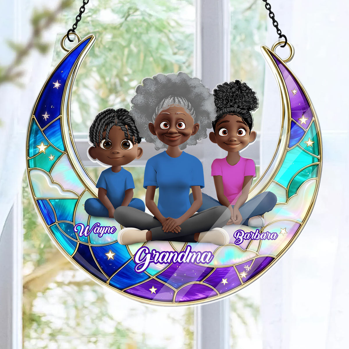 Grandma Mom Moon Love - Personalized Acrylic Suncatcher