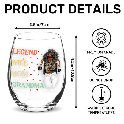 Legend Wife Mom Grandma - Personalized Stemless Wine Glass