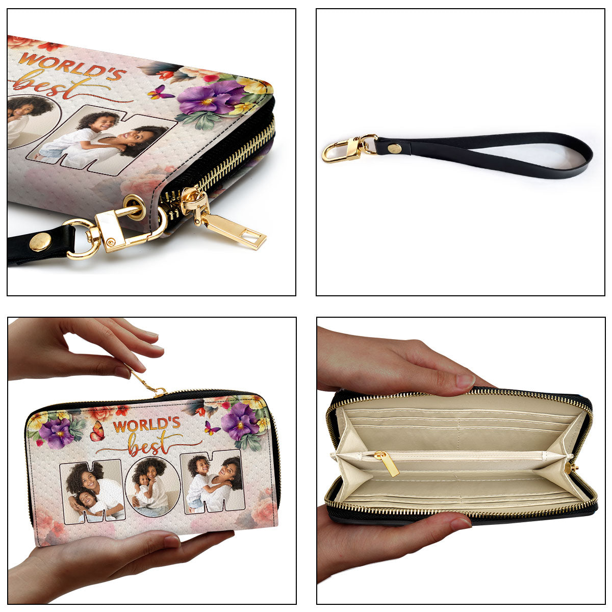 World's Best Mom - Personalized Leather Clutch Purse SBCPLM2251T