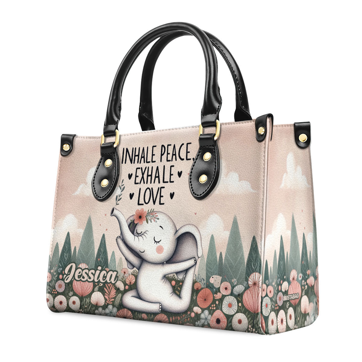 Inhale Peace, Exhale Love - Elephant Personalized Leather Handbag SB838