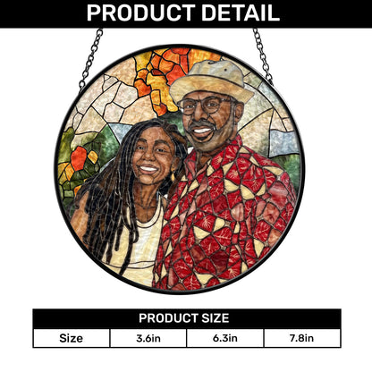 Custom Photo Portrait Dad Grandpa Parents Family - Personalized Stained Glass Window Hanging Suncatcher