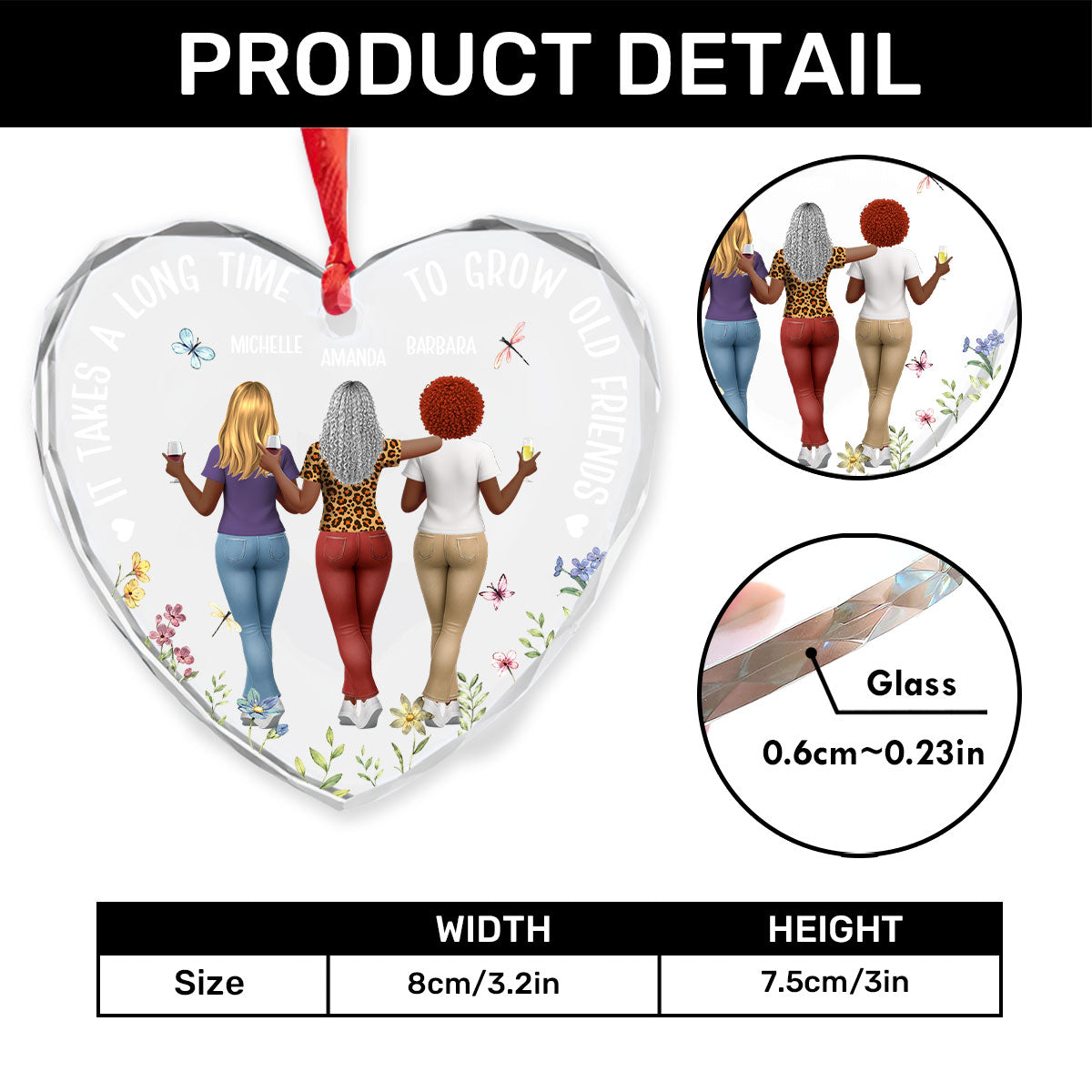 It Takes A Long Time To Grow Old Friends - Personalized Heart Shaped Glass Ornament