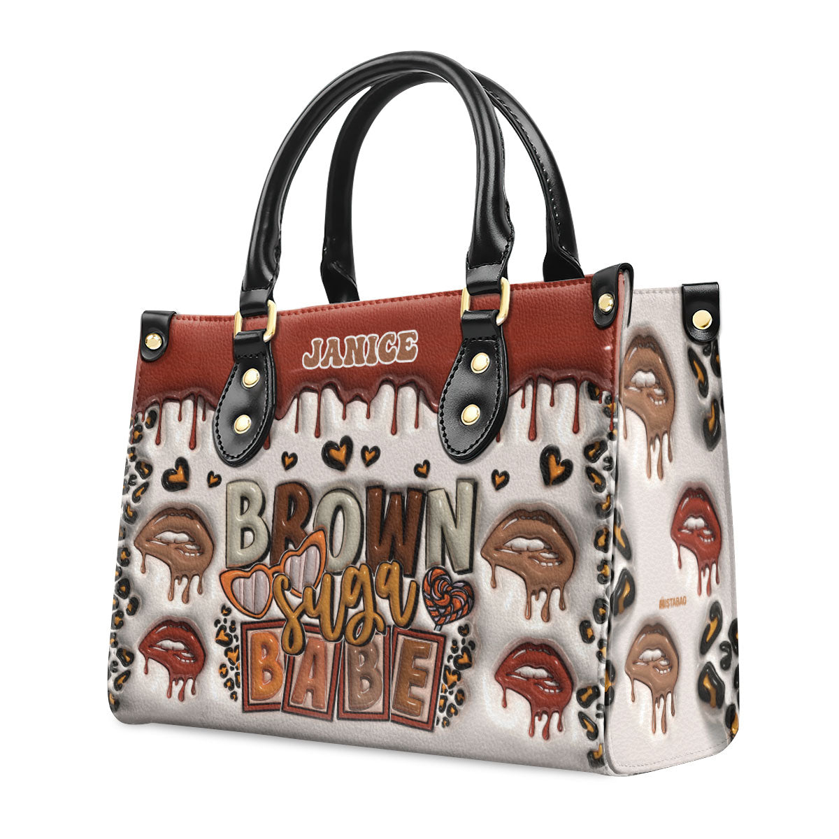 Brown Suga Babe 3D Effect  - Personalized Leather Handbag SBLHBHA48