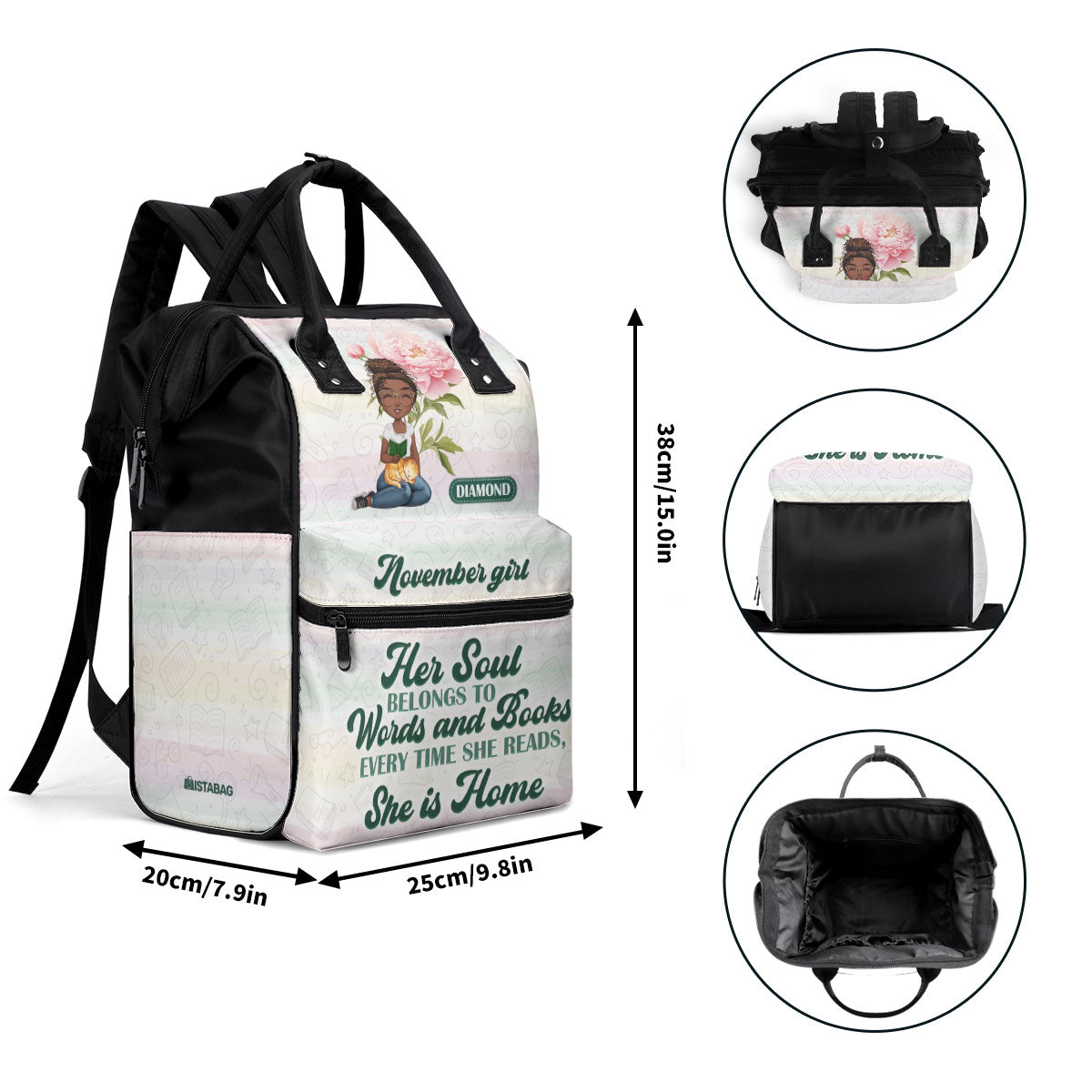 Every Time She Reads She Is Home Month Girl - Personalized Duckbilled Backpack SBDBPLN1326L