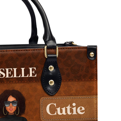 Black Educated Curvy Caramel Cutie Girl - Personalized Leather Handbag SBLHBLN948D