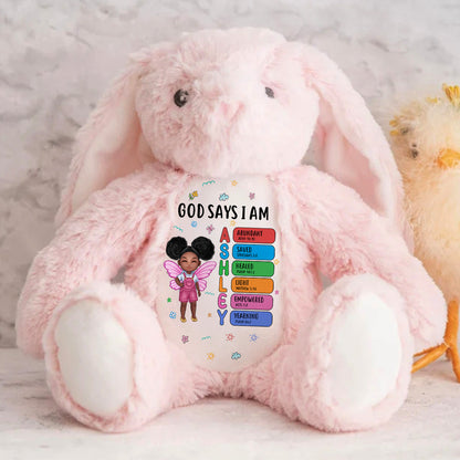 God Says I Am - Personalized Stuffed Bunny