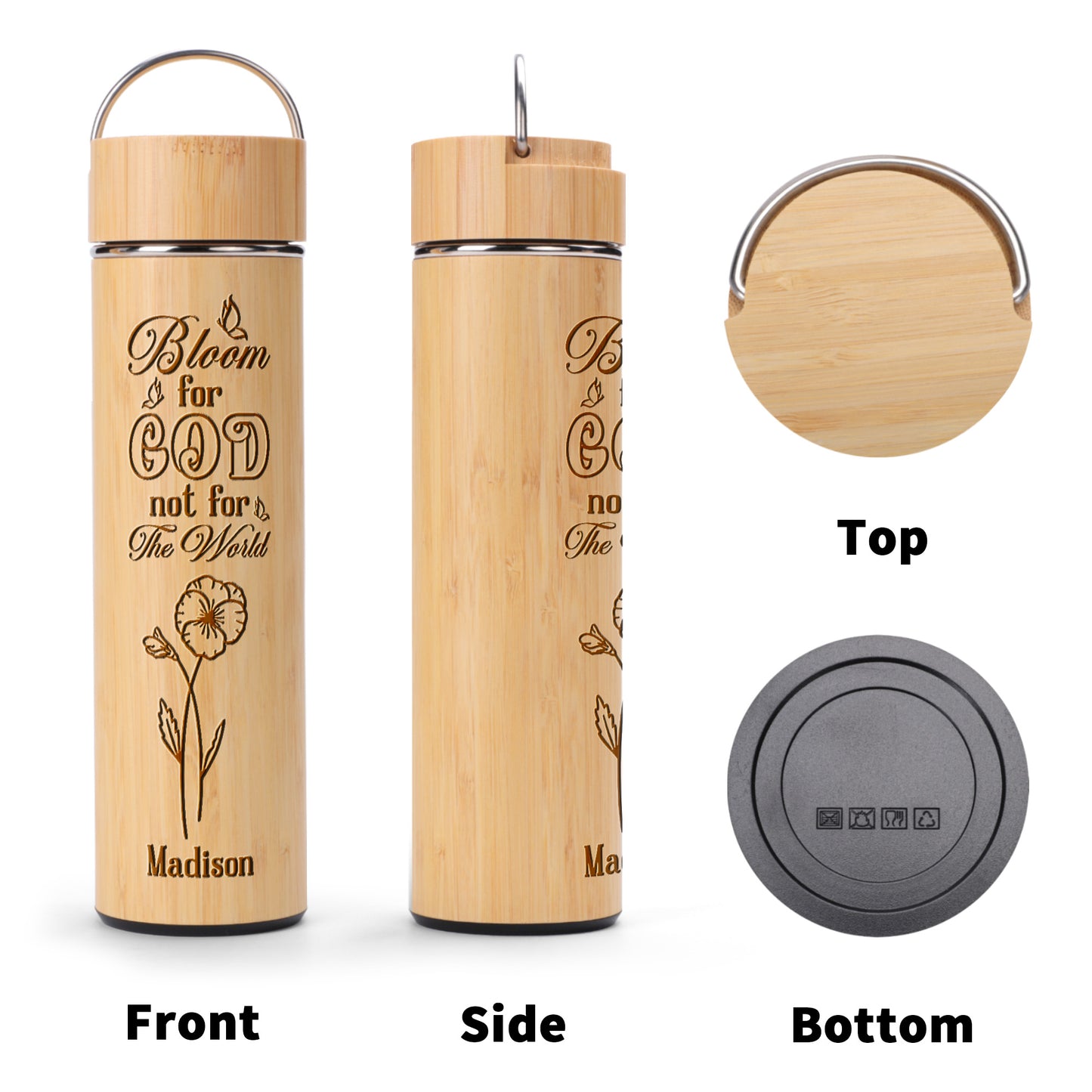 Bloom For God Not For The World - Personalized Stainless Bamboo Tumbler