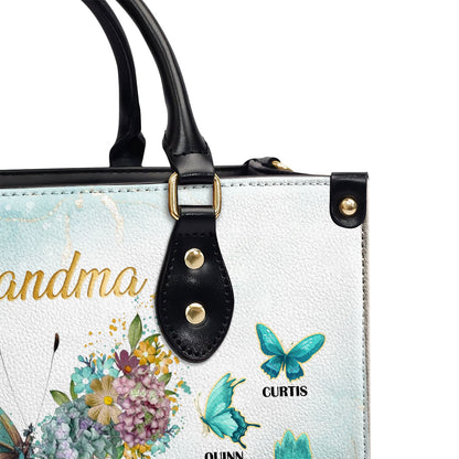 Grandma Butterfly Flower - Personalized Leather Handbag SBLHBLN1414TA