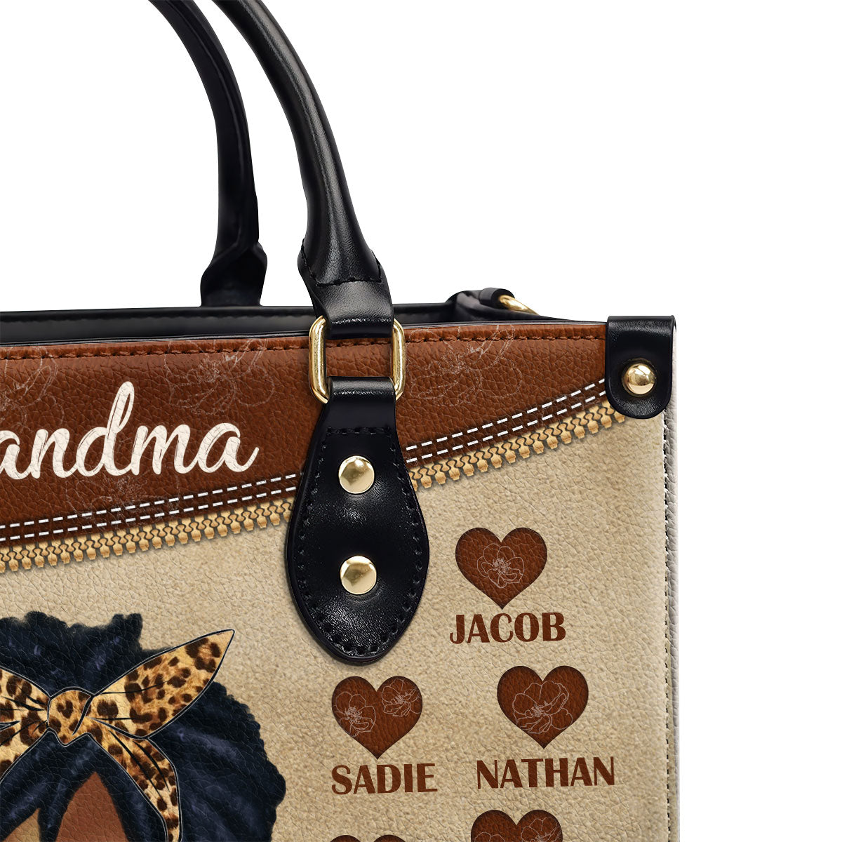 Grandma Handprint - Personalized Leather Handbag SBLHBLN1417D