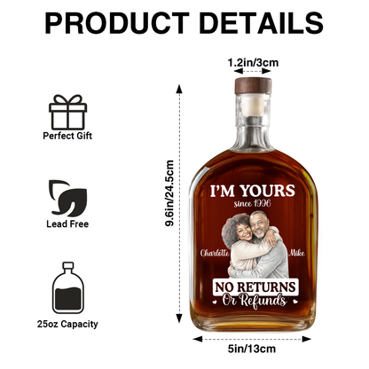 Custom Photo Colored Pencil Sketch I'm Yours Forever - Personalized Whiskey Bottle