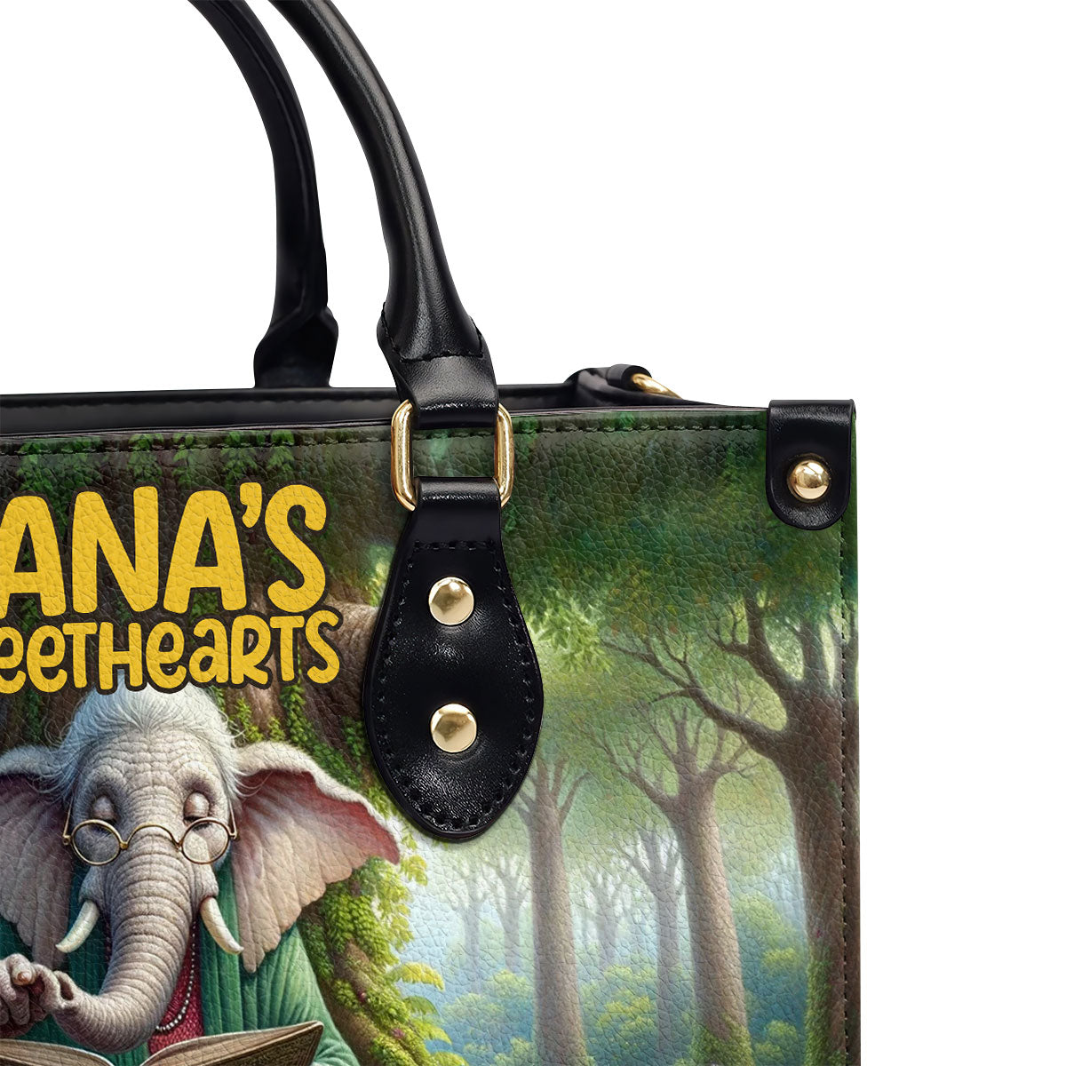 Nana's Sweethearts - Elephants Personalized Leather Handbag STB75