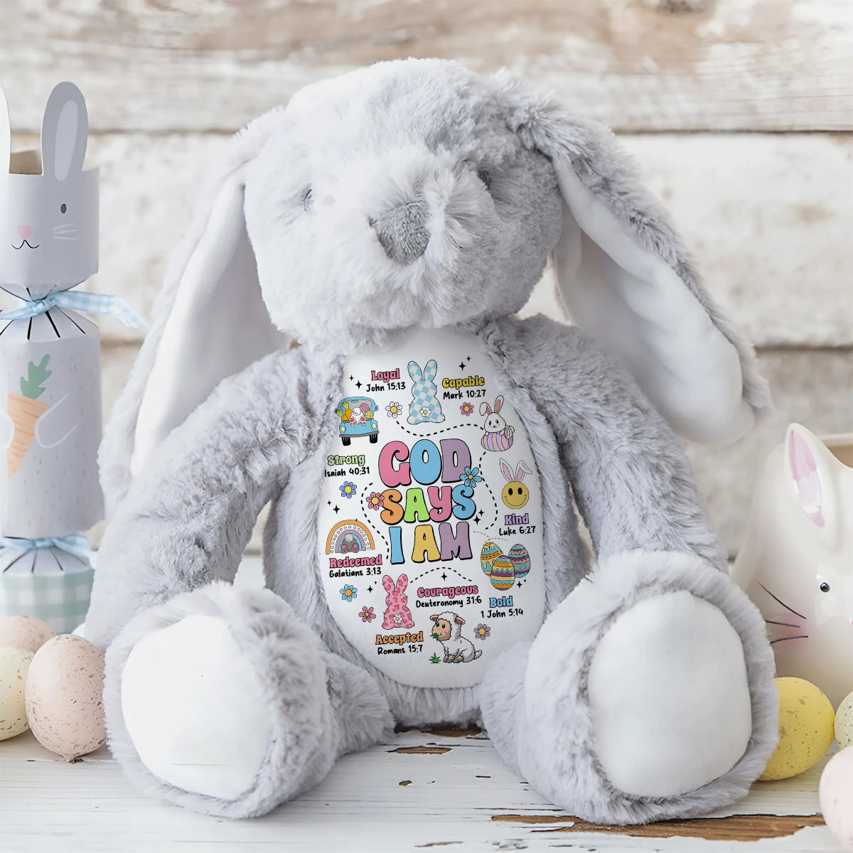 God Says I Am - Personalized Stuffed Bunny