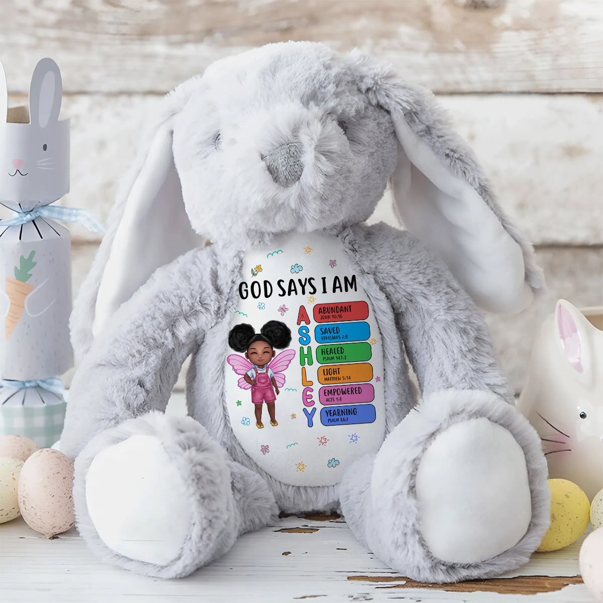 God Says I Am - Personalized Stuffed Bunny